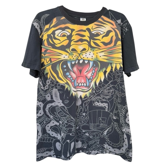 Vtg Y2K Ed Hardy by Christian Audigier AOP T-Shirt Youth Size XXL = Men’s Small - Picture 6 of 6